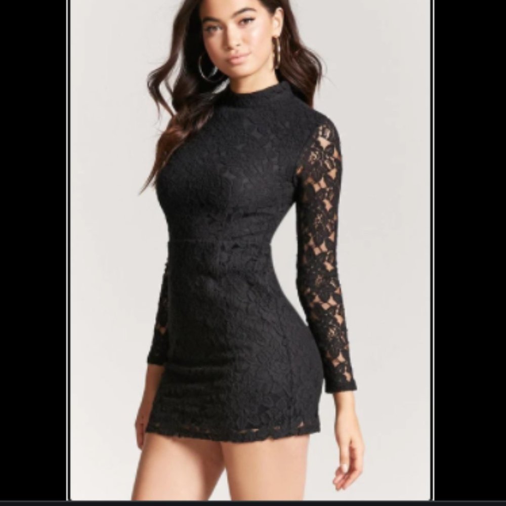 BEBE Mock Neck Lace Dress Bodycon